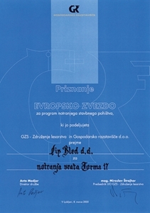 Picture of 1. nagrada Evropska zvezda 2006 in 2005 za ognjeodporna vratna krila z intarzijo